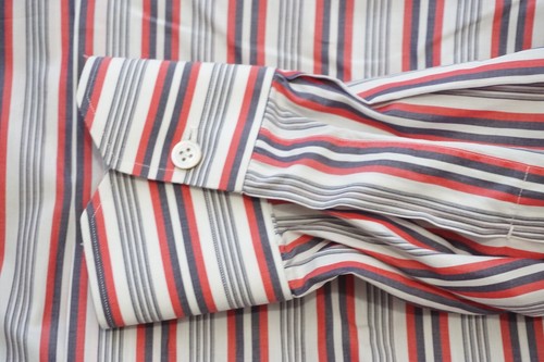 Kiton Su Misura White Red Blue Striped Plaid Cotton Spread Dress Shirt 15.5 - Picture 3 of 6