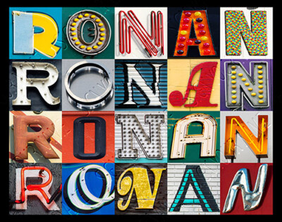 RONAN Name Poster featuring photos of actual sign letters