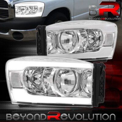 For 2006-2008 Ram 1500 LED DRL Head Lamp Light Upgrade Left+Right Chrome Housing