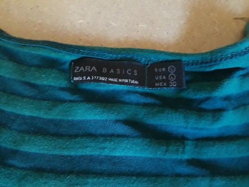 T-shirt incrociata da donna a righe in cotone verde bottiglia e fiocco Zara Tg.S - Foto 3 di 6
