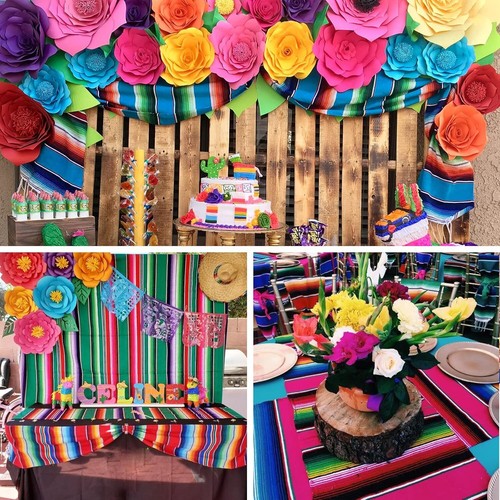 Holicolor Mexican Table Runner, 8 Pack 14x110 Inch 4 Colors Mexican Party Decor - Picture 5 of 7