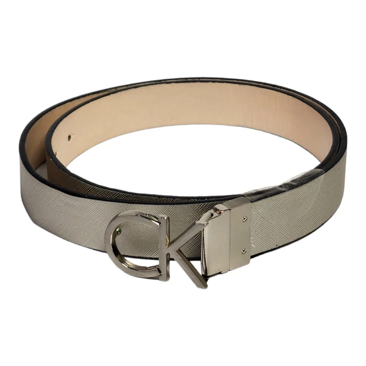 Calvin Klein Womens Belt Silver Color Outside Cream color inside