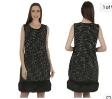 Calvin Klein Dress Size 4 Tweed With Faux Fur Trim Sleeveless