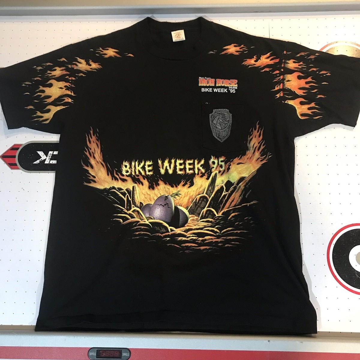 Rare Vintage 90s AOP Harley Biker Dragon Iron Horse Bike Week T 