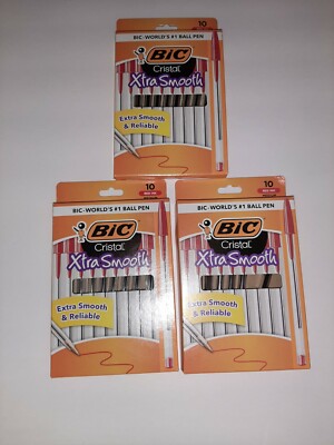 3-Bic Cristal Xtra-Smooth Ball Pen - 10 Pack 30 in total  Red Medium