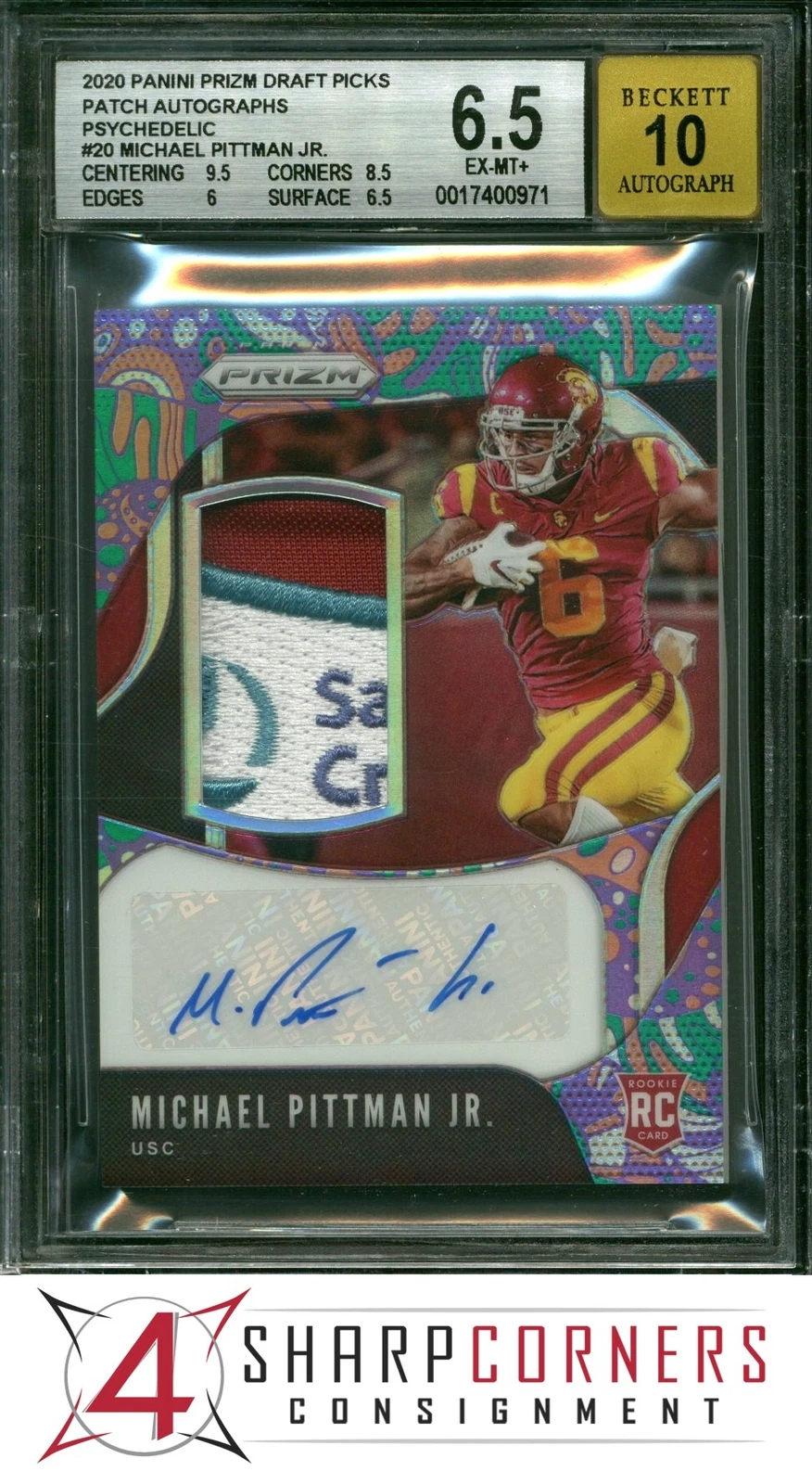 Michael Pittman Jr. Panini Chronicles Draft Picks Prizm Patch Autographs #20 Psychedelic