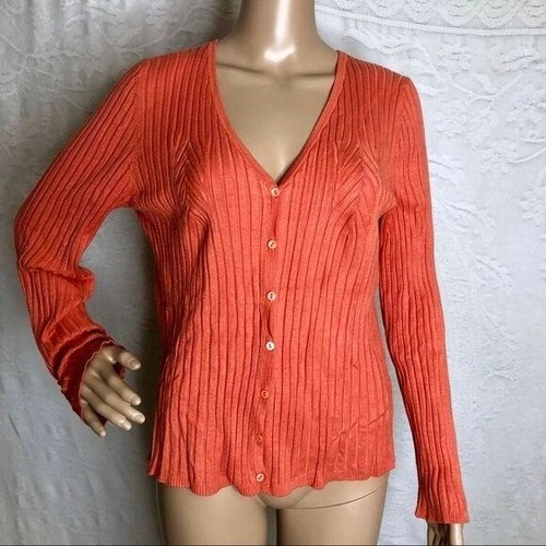 Orange Ribbed Button Down Cardigan 