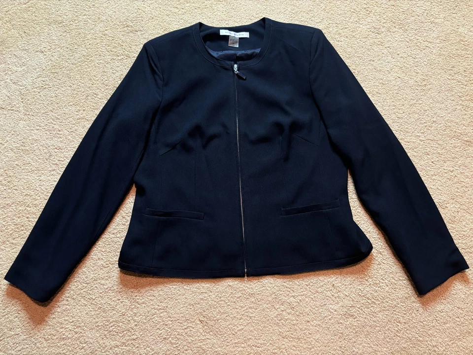 Blazer Peter Nygard Negro Sin Cuello Trabajo Cremallera Negocios Traje de Carrera Chaqueta 14 Foto 3 de 4