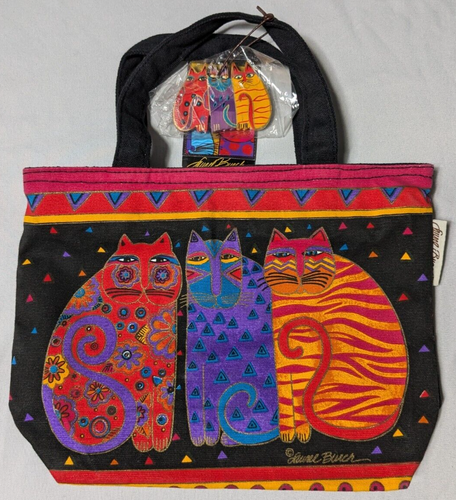 LAUREL BURCH Women FELINE FRIENDS CAT LADY Small Canvas Tote Bag NEW