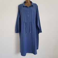 NEW ANN HARVEY Size 16-22 Blue Button Front Drawstring Pocket Shirt Dress