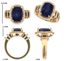 2Ct Simulé Coupe Coussin Tanzanite Halo Bague de Fiançailles 14K or Jaune Plaqué