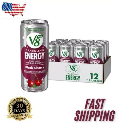 (12 Pack) V8 SPARKLING Black Cherry Energy Drink with Vegetables, 11.5 Fl Oz
