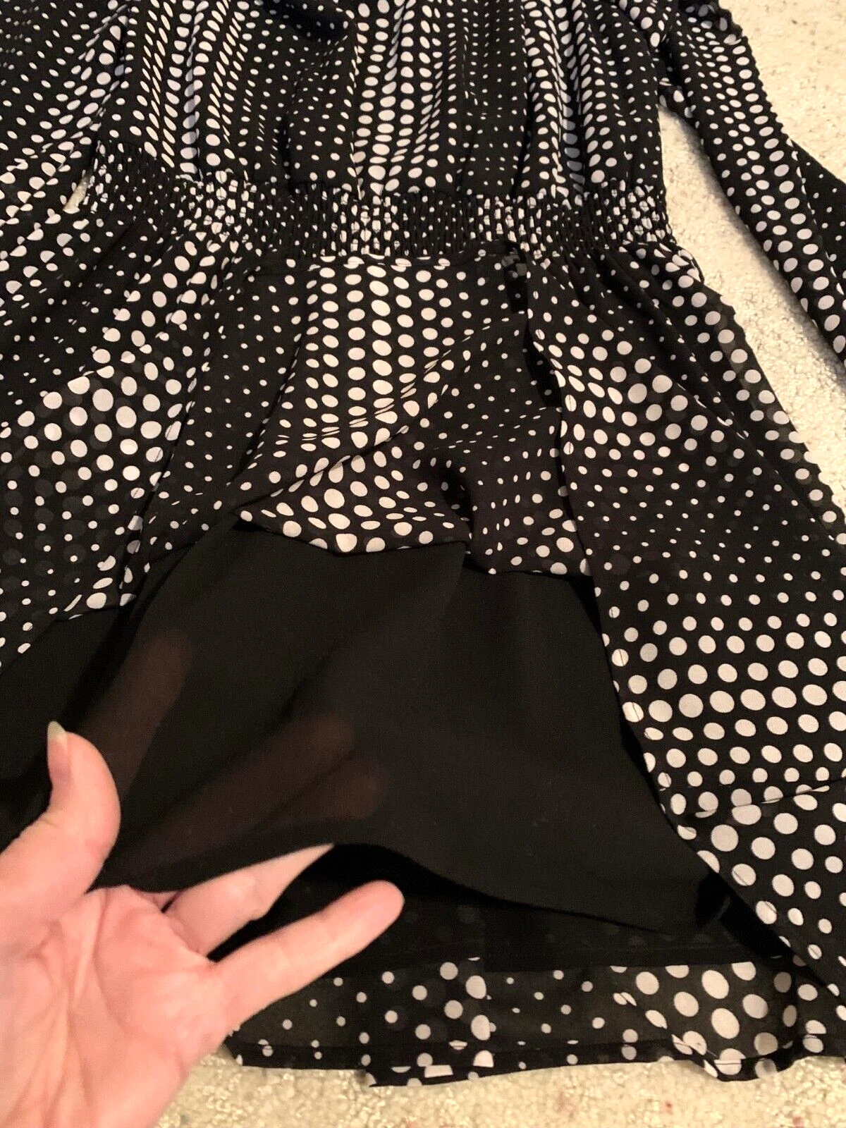 Abito Michael Kors manica lunga nero bianco a pois maniche semi trasparenti taglia S