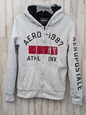 Vintage Y2K Aeropostale Hoodie Small AERO 1987 ATHL DIV Full Zip Fleece Lined