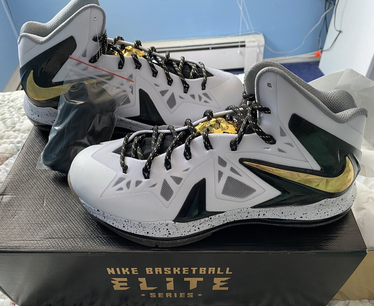 Size 9.5- Nike LeBron 10 P.S Elite+ White Gold Black 2013 | eBay display picture 1