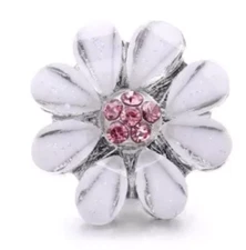 Snap Jewelry Mini 12mm White & Pink Rhinestone Flower fits Petite Ginger Charm
