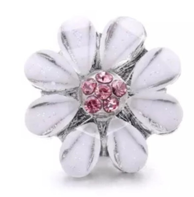 Snap Jewelry Mini 12mm White & Pink Rhinestone Flower fits Petite Ginger Charm