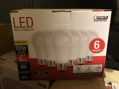 Feit Electric A1600/930/10kled/6 A19 Non-dimmable Led Bulb, White, 16W, 6 pk. FS
