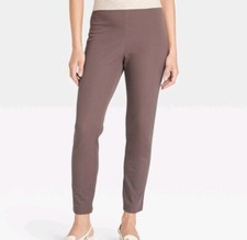 A New Day Womens Brown Stretch High-Rise Side Zip Skinny Ankle Pants 8 R