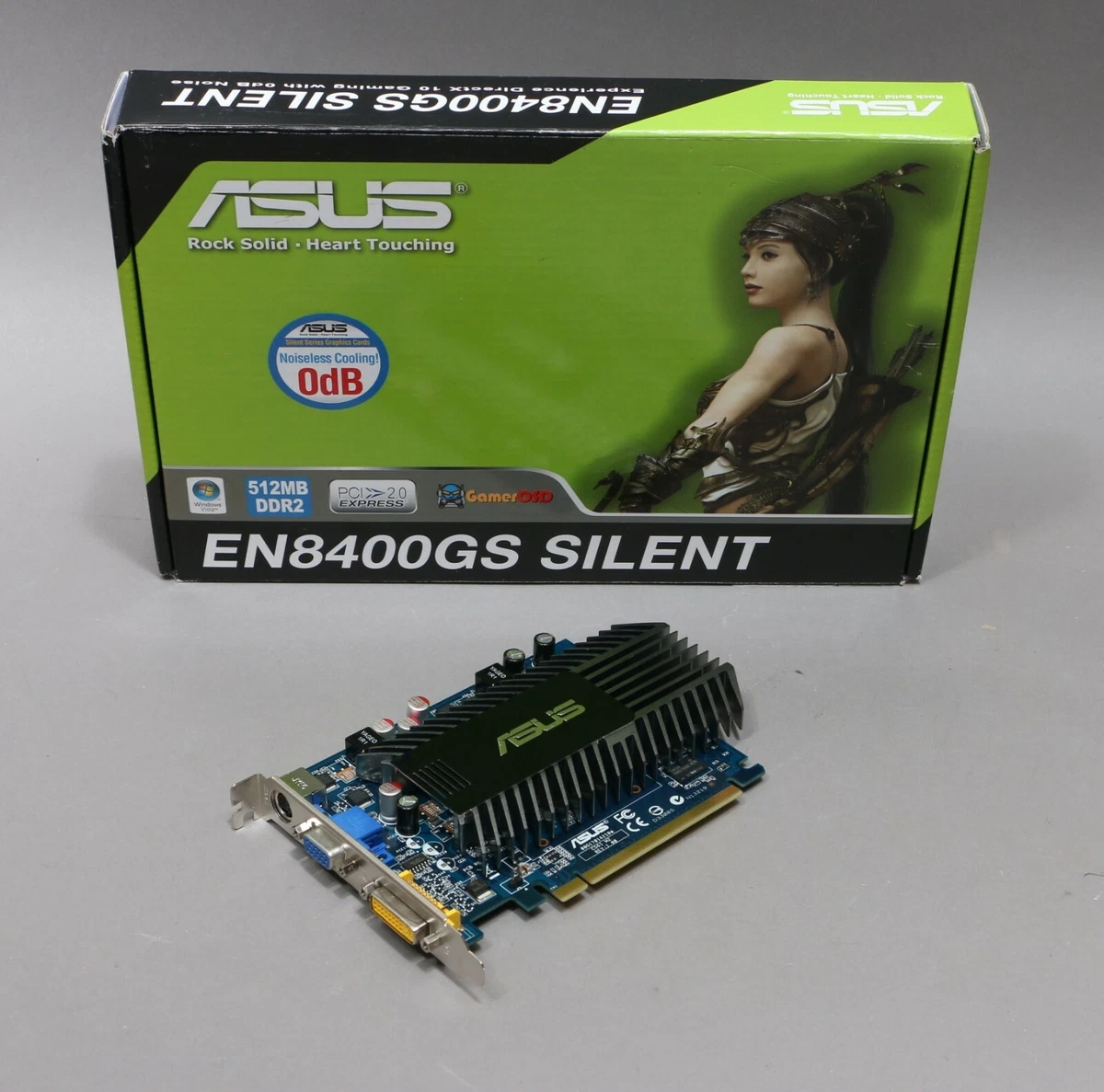 ASUS NVIDIA EN8400GS SILENT 512MB Windows 10 PCI E 16x Video Card. DVI VGA Ports