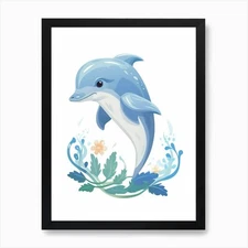 Baby Animal Illustration  Dolphin 1 Framed Wall Art Poster Canvas Print Picture