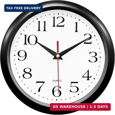Bernhard Products Black Wall Clock Silent Non Ticking 8 Inch Quality Quartz Batt