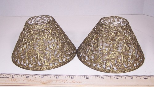 Pair Victorian Style Pierced Filigree Oil Lamp or Candle Shade