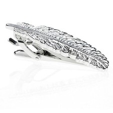 HONEY BEAR 1.92inch Mens Feather Tie Clip Bar Normal Size Steel for Wedding