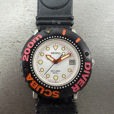 【稼働】SEIKO 5H25-6A1C セイコー ダイバー レトロ 希少 ポップ Seiko Scuba Dive Watch Men 38mm White Dial Silver Tone Date 5H25