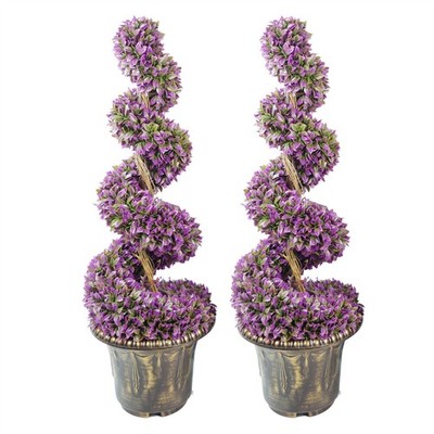 Topiary Bäume lila 90 cm große Blattspirale mit dekorativen Kunststoff Pflanzgefäßen Set