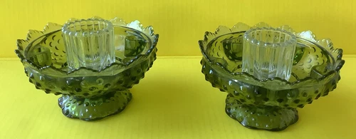Pair Of Vintage Fenton Glass Hobnail Footed Votive Candle Holders Dish