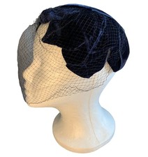 Ladies Blue Velvet Hat with Netting Vintage