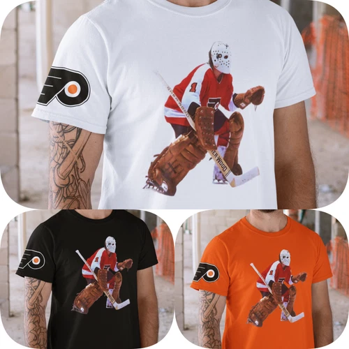 Philadelphia Flyers Goalie Bernie Parent Game Action T Shirt  S - 3XL NEW NWOT