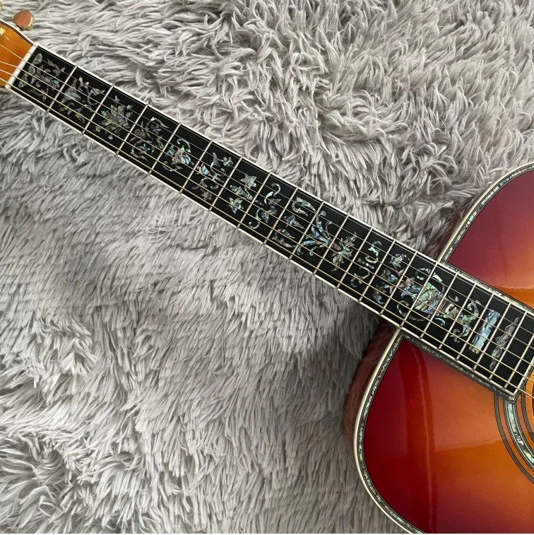 New 41 Inch Acoustic Guitar Cherry Burst Spruce Top Real Bone Nut Abalone Inlay - Image 2 of 4