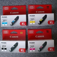 Canon Pixma 251 XL Ink Cartridges - Lot of 4 BK Black Y Yellow B Blue M Magenta