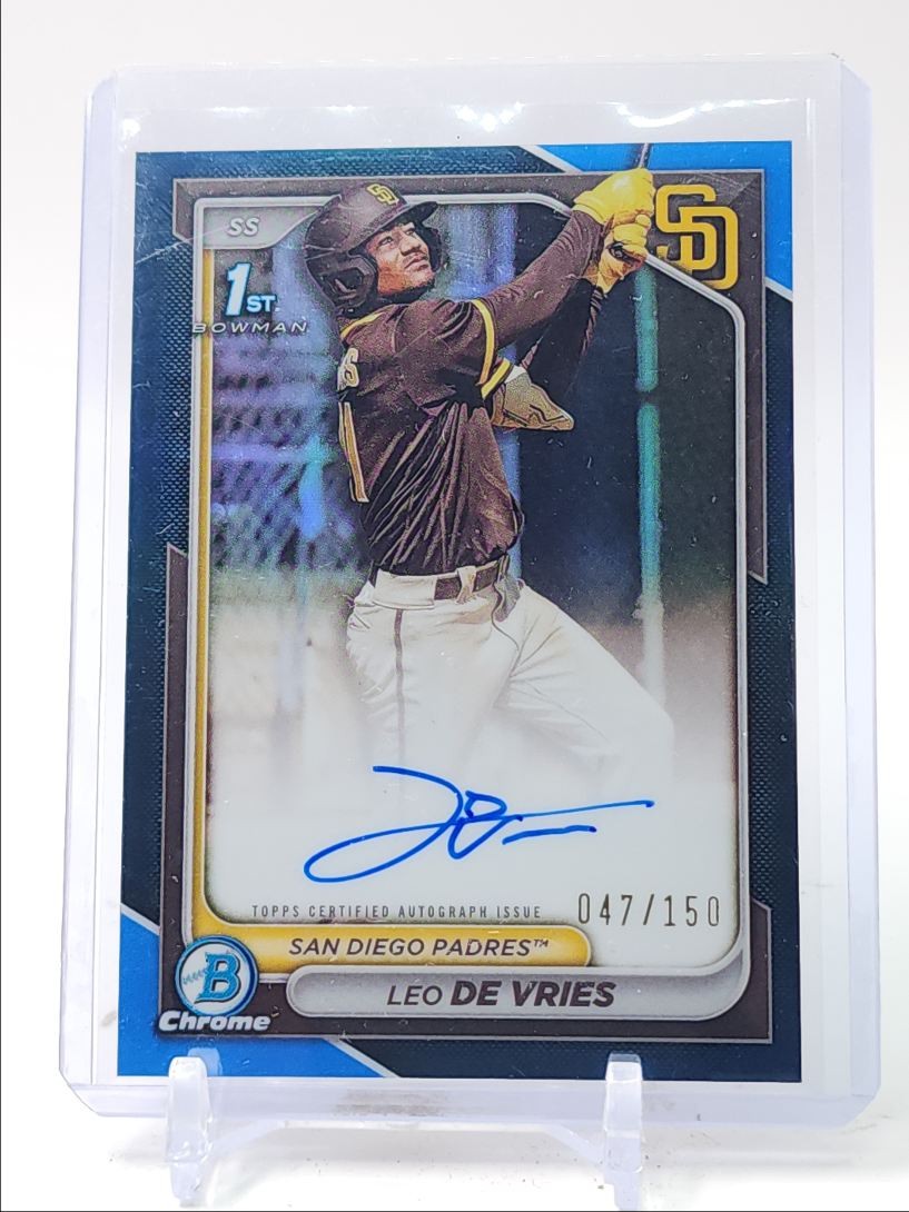 LEO DE VRIES 2024 BOWMAN CHROME 1ST AUTOGRAPH BLUE REFRACTOR AUTO /150 Q5540