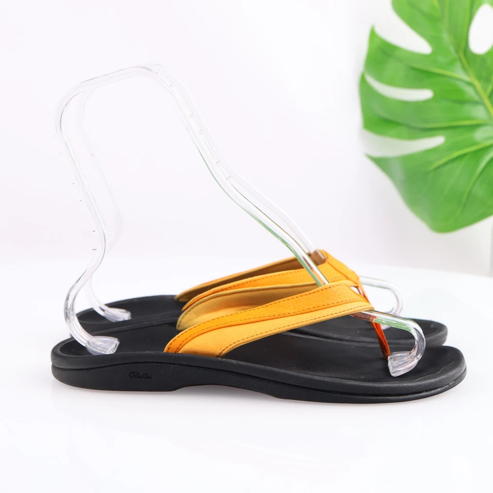 Женские сандалии-шлепанцы OluKai черные оранжевые комфортные стринги пляжная арка поддержка - Изображение 3 из 4