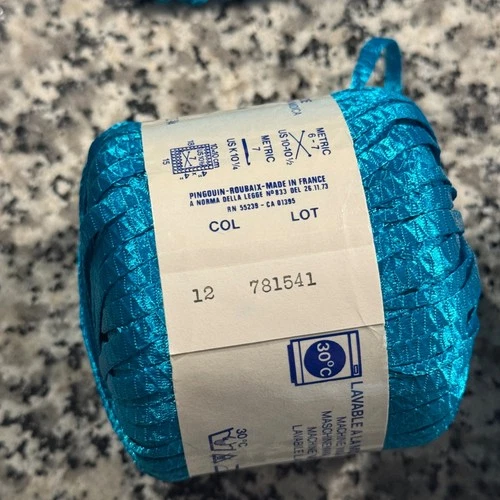 Pingouin Ruban Ribbon Yarn Turquoise Blue Lot of 5 Plus Pre-worked Knit Panels image 6