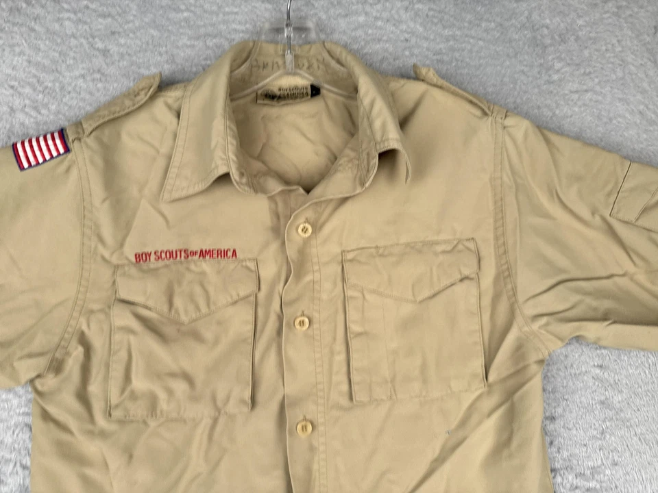 Boy Scouts of America Uniform Shirt Youth Large Tan Short Sleeve Button Nylon - Image 4 of 4