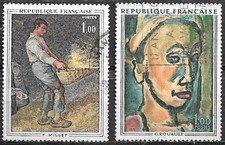 Timbre Obl YT 1672 1673  Tableau art peinture MILLET ROUAULT 1971