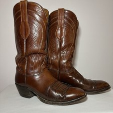 Vintage Lucchese USA Made Mens 10B Brown Leather Cowboy Boots L6609 Narrow