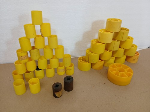 Lot Of 41 Movie Theater Take-Up Reel Yellow Kodak Movie Film Trailers 2 Wood