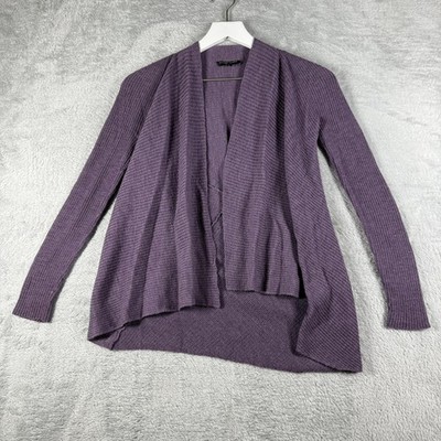 Eileen Fisher Cardigan Womens Petite Small Purple Wool Open Front Rib Knit