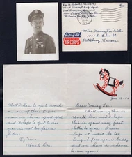 USA WW2 Military 1944 Cover with Photo & Letter from Pilot. Air Corps Cinderella