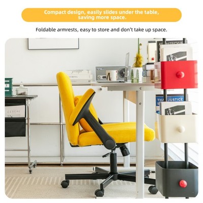 Yellow Linen Criss Cross Armrest Office Chair with Wheels Ergonomic for Home