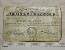 1940 NJ State Association of Chiefs of Police Honorary Membership Card