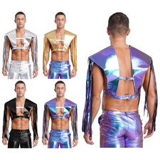 Mens Armor Outfit Gothic Steampunk Shrug Rave Top Metallic Cosplay Shoulder Bar