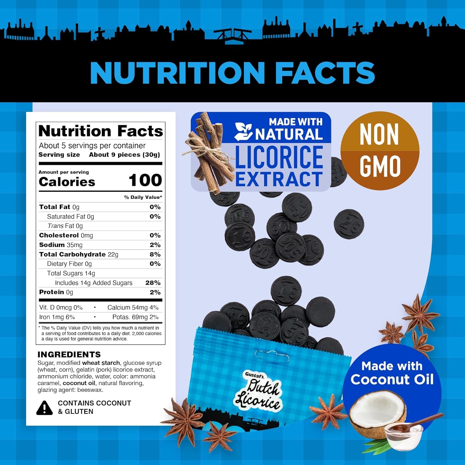 Gustaf's Salted Dutch Licorice Coins - 12 Pack of 5.2oz Bags - Black... 