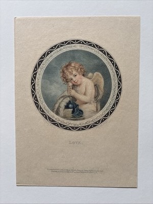 Antiker handkolorierter Gravur ''Liebe'' aus dem 18. Jahrhundert mit Cherub Amor 1793
