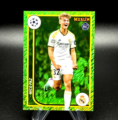 Nico Paz 2023-24 Topps Merlin UCC #117 Neon Green Shimmer Refractor /399 RC MINT